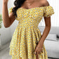 Ditsy Floral Print Off Shoulder Ruffle Hem Dress