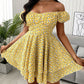 Ditsy Floral Print Off Shoulder Ruffle Hem Dress