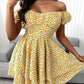 Ditsy Floral Print Off Shoulder Ruffle Hem Dress