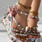Floral Pearls Decor Platform Ankle Strap Wedge Sandals