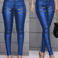 Zipper Design High Waist PU Leather Skinny Pants