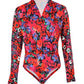 Padded Shoulder Long Sleeve Floral Print Bodysuit