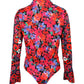 Padded Shoulder Long Sleeve Floral Print Bodysuit