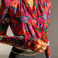 Padded Shoulder Long Sleeve Floral Print Bodysuit