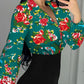 Floral Print Colorblock Lantern Sleeve Bodycon Dress