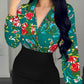 Floral Print Colorblock Lantern Sleeve Bodycon Dress