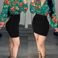 Floral Print Colorblock Lantern Sleeve Bodycon Dress