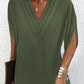 Half Sleeve V Neck Ruched Casual Dress