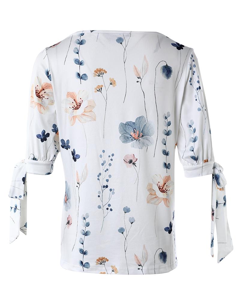 Floral Print Split Sleeve Casual Blouse