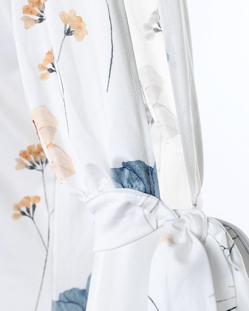 Floral Print Split Sleeve Casual Blouse