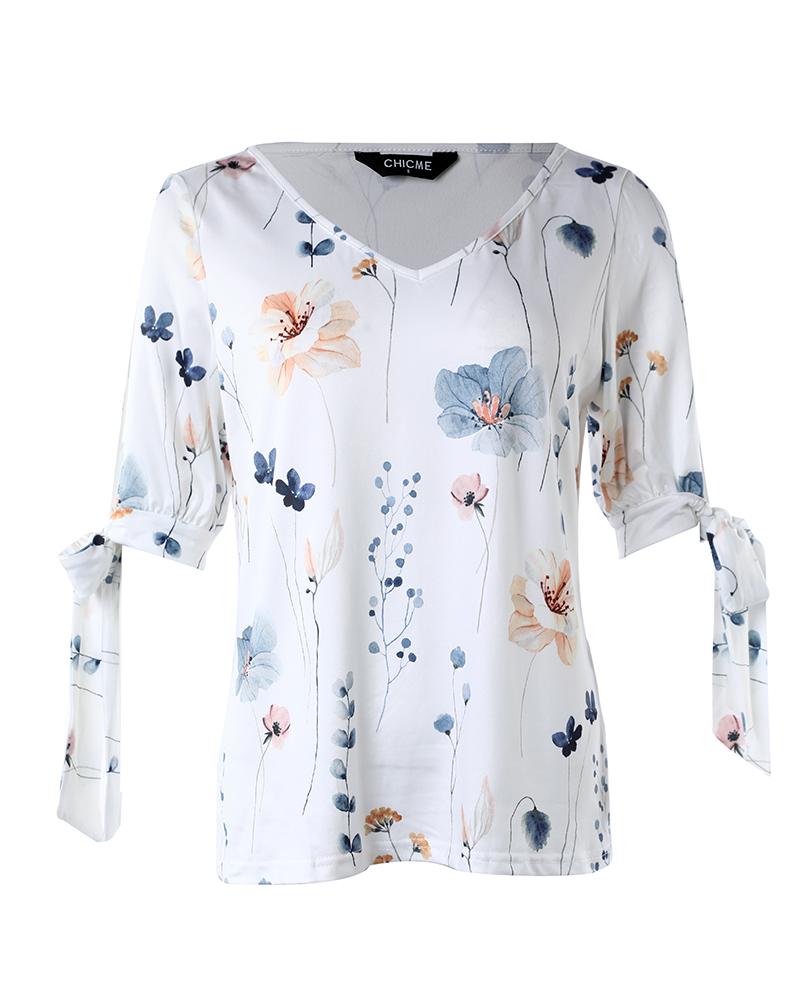 Floral Print Split Sleeve Casual Blouse