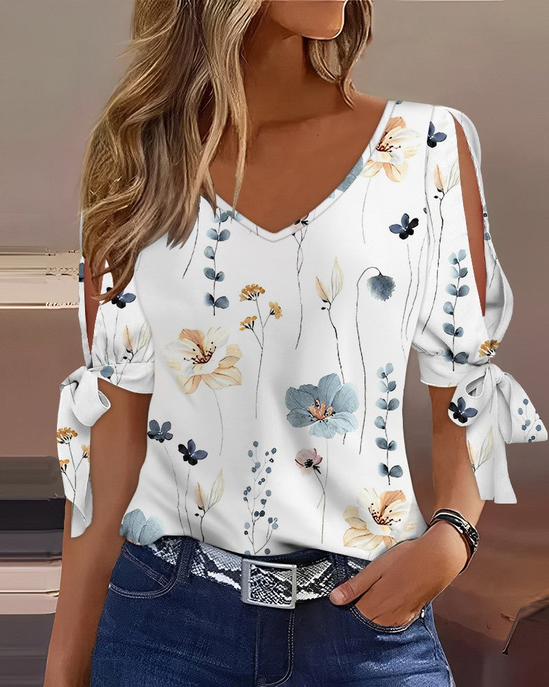 Floral Print Split Sleeve Casual Blouse