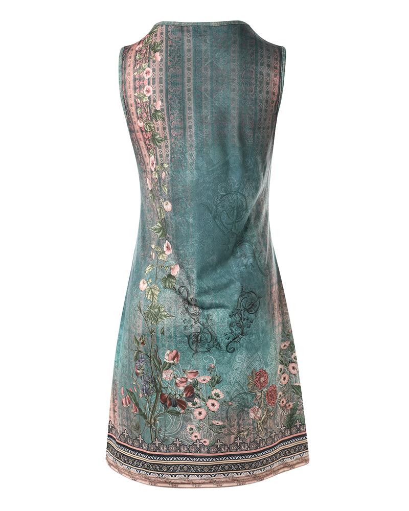 Floral Tribal Print Crisscross Sleeveless Casual Dress