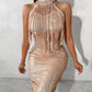 Tassel Design Sleeveless Sequin Party Dress