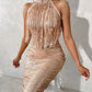 Tassel Design Sleeveless Sequin Party Dress