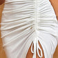 Ribbed Sleeveless Drawstring Ruched High Slit Dress