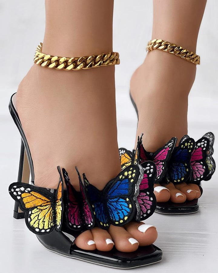 Butterfly Pattern Stiletto Heel Sandals