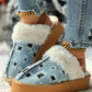 Colorblock Fuzzy Lined Platform Ripped Slippers
