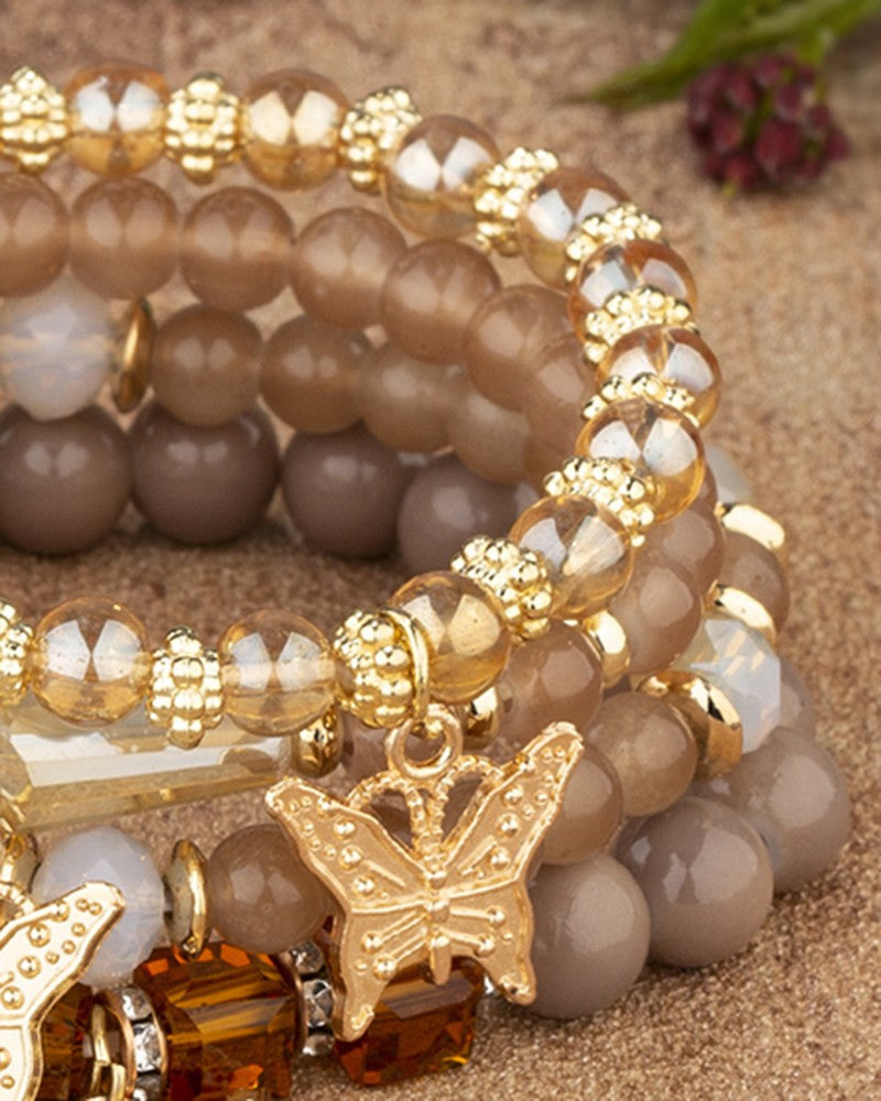 1pc Crystal Stone Beaded Butterfly Multi Layer Bracelet