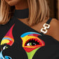 Abstract Figure Print Chain Strap Cold Shoulder Top