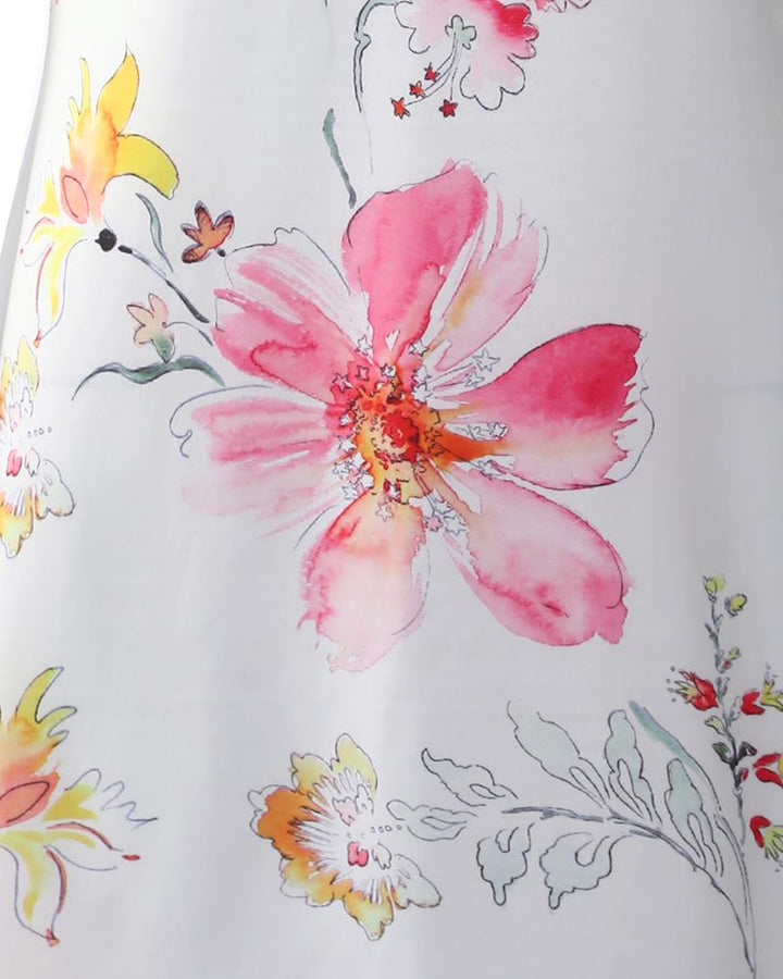Floral Print Scallop Trim V Neck Casual Dress