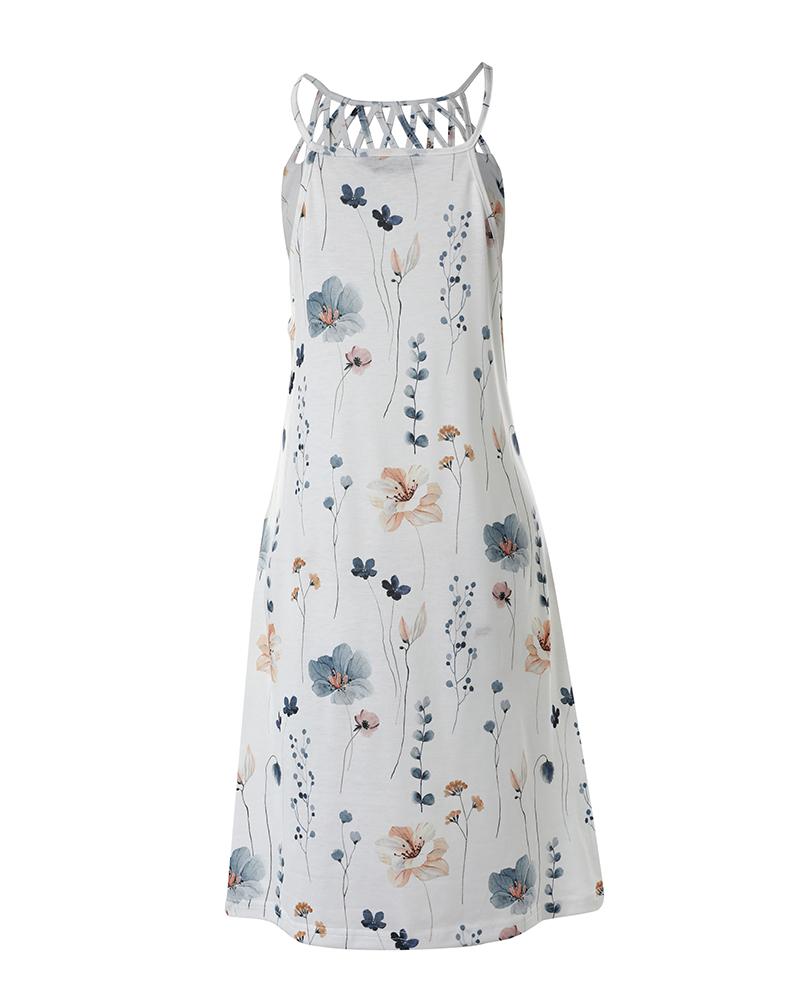 Floral Print Hollow Out Casual Dress