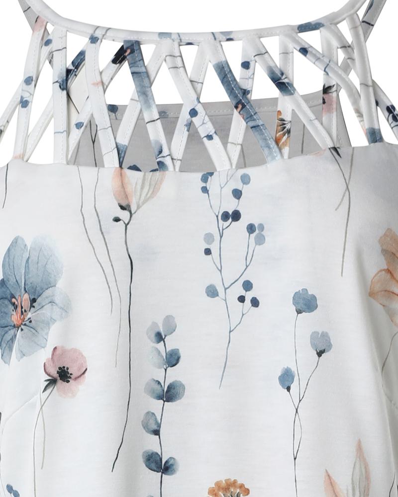 Floral Print Hollow Out Casual Dress