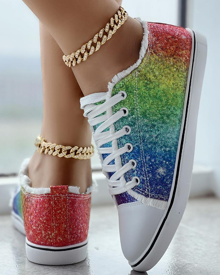 Pride Month Rainbow Ombre Lace up Canvas Sneakers