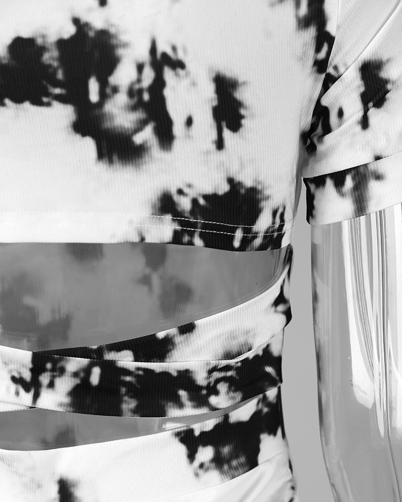 Tie Dye Print Cutout Back Ruched Bodycon Dress