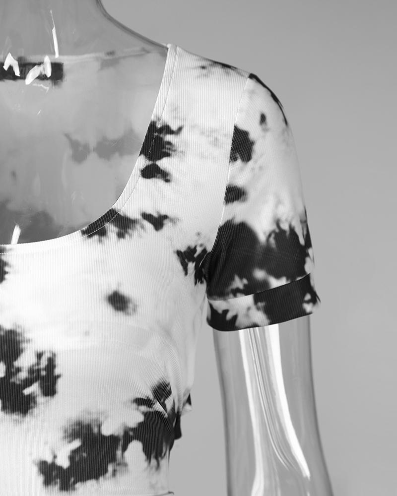 Tie Dye Print Cutout Back Ruched Bodycon Dress