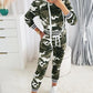Camouflage Print Striped Hooded Sweatshirt & Sweatpants Set
