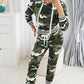 Camouflage Print Striped Hooded Sweatshirt & Sweatpants Set