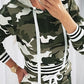 Camouflage Print Striped Hooded Sweatshirt & Sweatpants Set