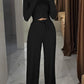 Tied Detail Ribbed Top & High Waist Pants Set