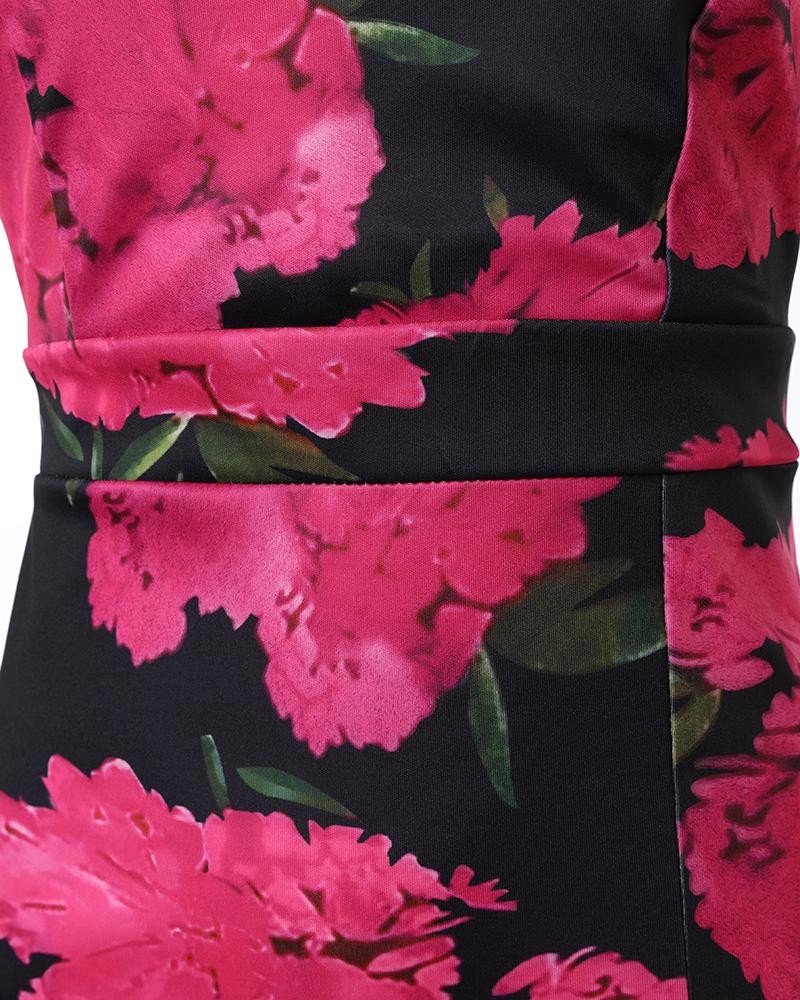 Floral Print Slit Ruffle Hem Cami Bodycon Dress