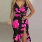 Floral Print Slit Ruffle Hem Cami Bodycon Dress