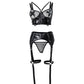 Contrast Fishnet PU Leather Garter Lingerie Set