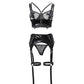 Contrast Fishnet PU Leather Garter Lingerie Set