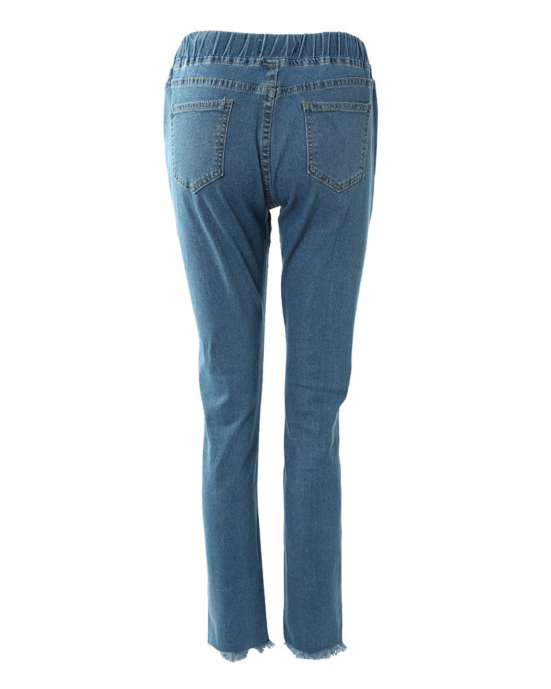 Drawstring Cutout Ripped Skinny Jeans