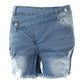Buttoned Ripped Pocket Design Denim Shorts