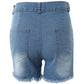 Buttoned Ripped Pocket Design Denim Shorts