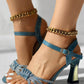 Rhinestone Decor Ankle Strap Chunky Heeled Sandals