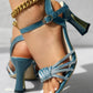 Rhinestone Decor Ankle Strap Chunky Heeled Sandals