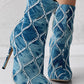 Contrast Sequin Side Zipper Stiletto Heel Ankle Boots