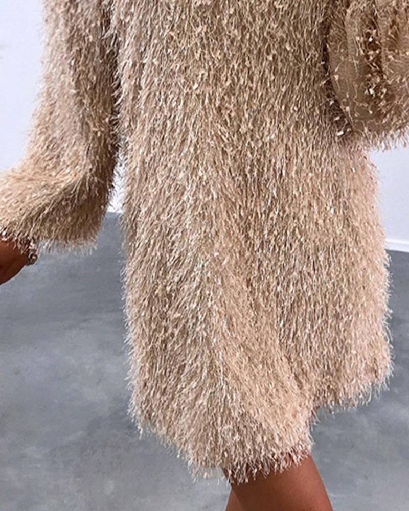 Fluffy Cold Shoulder Casual Dress