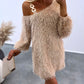 Fluffy Cold Shoulder Casual Dress
