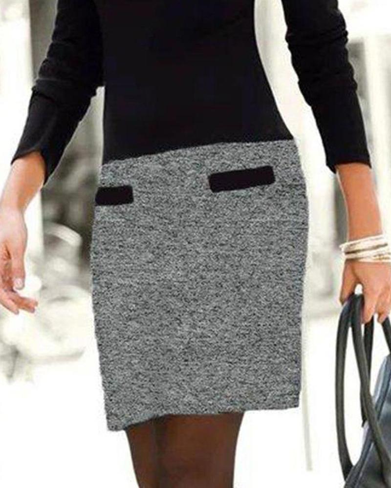 Colorblock Long Sleeve Casual Dress