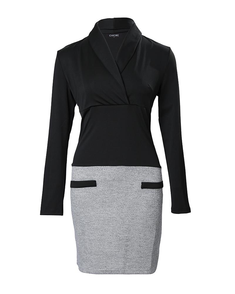 Colorblock Long Sleeve Casual Dress