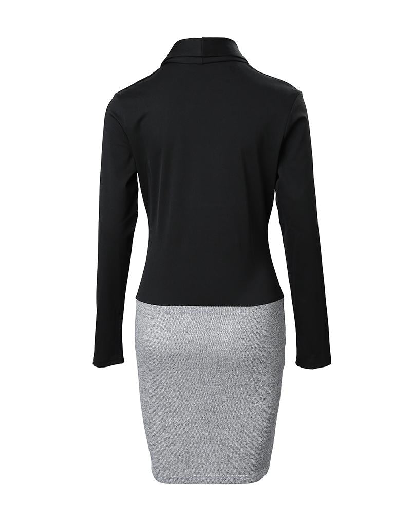 Colorblock Long Sleeve Casual Dress