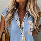 Plaid Print Patchwork Buttoned Pocket Design Shirt
